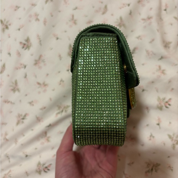 Green Crystal Rhinestone Embellished Crossbody Clutch Sparkly - Picture 6 of 11